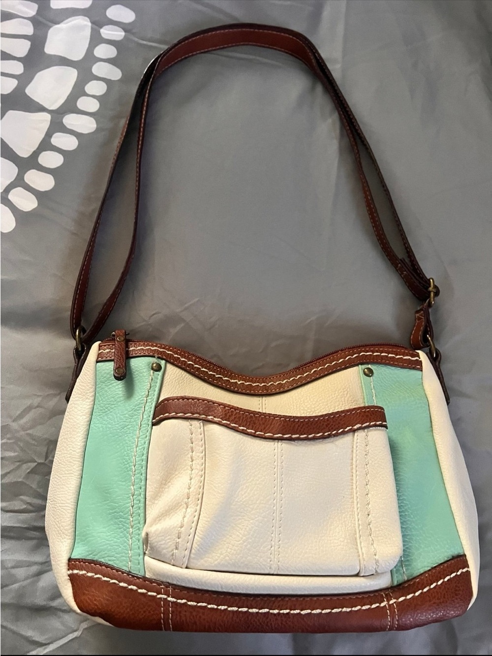 B.O.C Leather Accent Cream and Mint Shoulder Bag